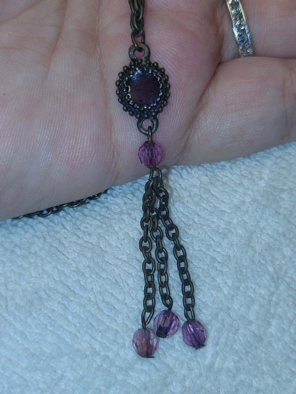Vintage-Style Purple Bead Tassel Necklace